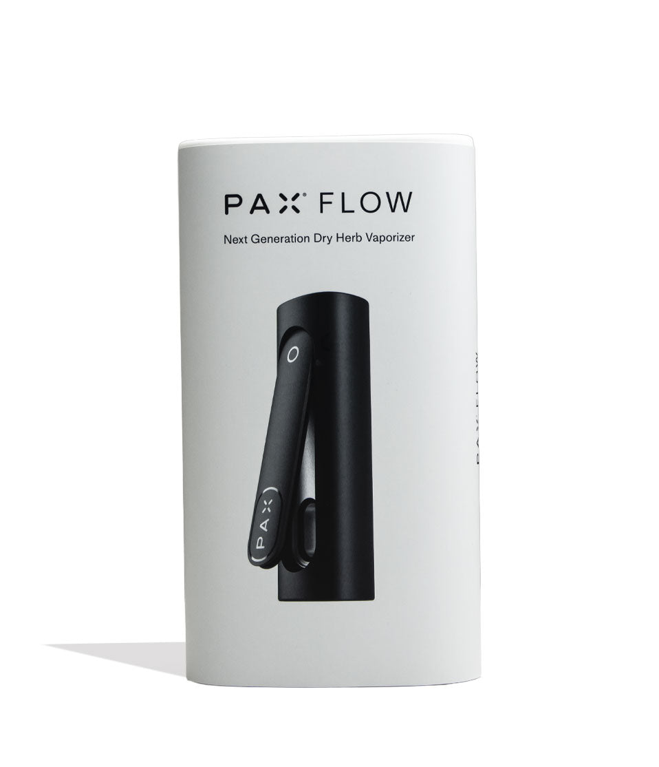 PAX Flow Dry Herb Vaporizer Onyx Packaging Front View on White Background
