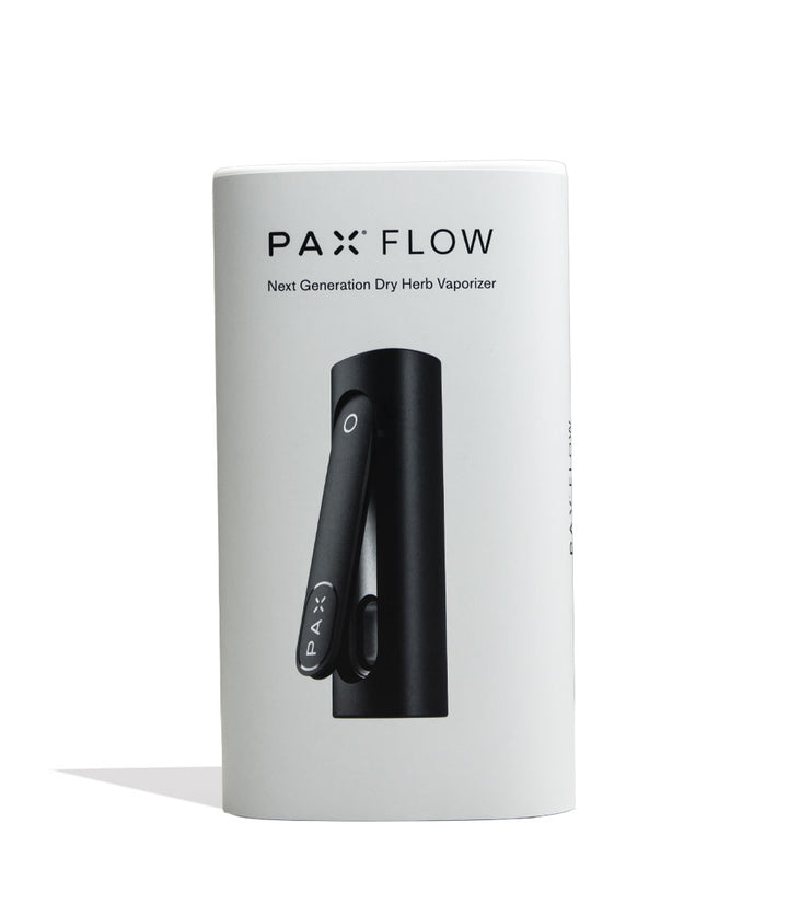 PAX Flow Dry Herb Vaporizer Onyx Packaging Front View on White Background