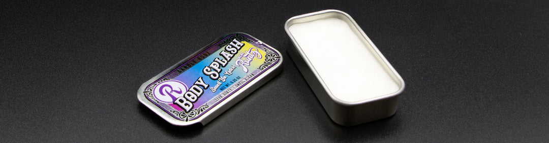 Candle Budz Body Splash Tin Cologne opened on black backgrounds