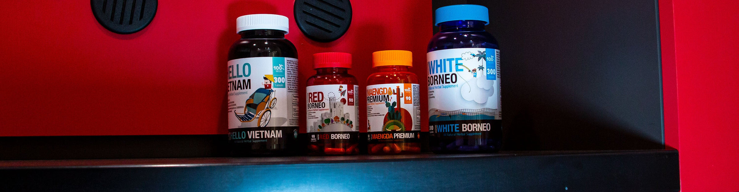 Wholesale Bumblebee Supplements standing on black and red drawer inside office 