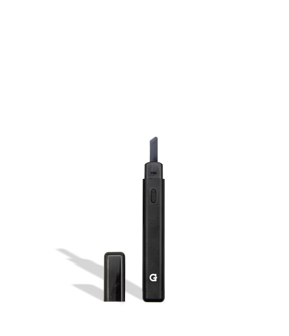 Black GPEN hot knife removed from packaging with cap removed on side on white background.