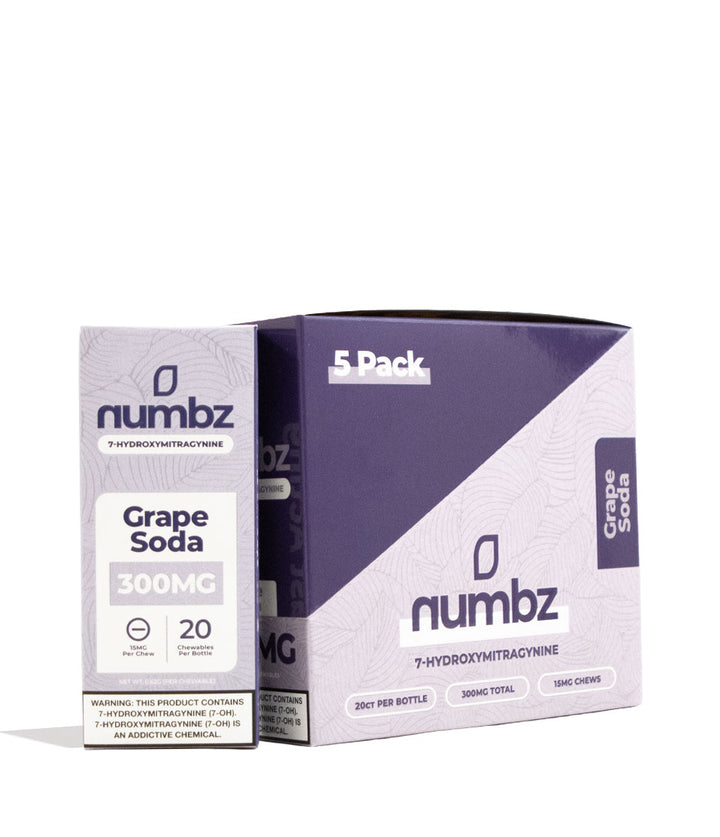 Grape Soda Numbz 300mg 7-OH + MIT Chewable Tablets 5pk Front View on White Background