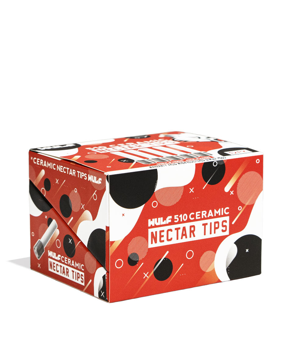 Ceramic Wulf Mods 510 Threaded Nectar Collector Tips 12pk Packaging Angle Closed View on White Background