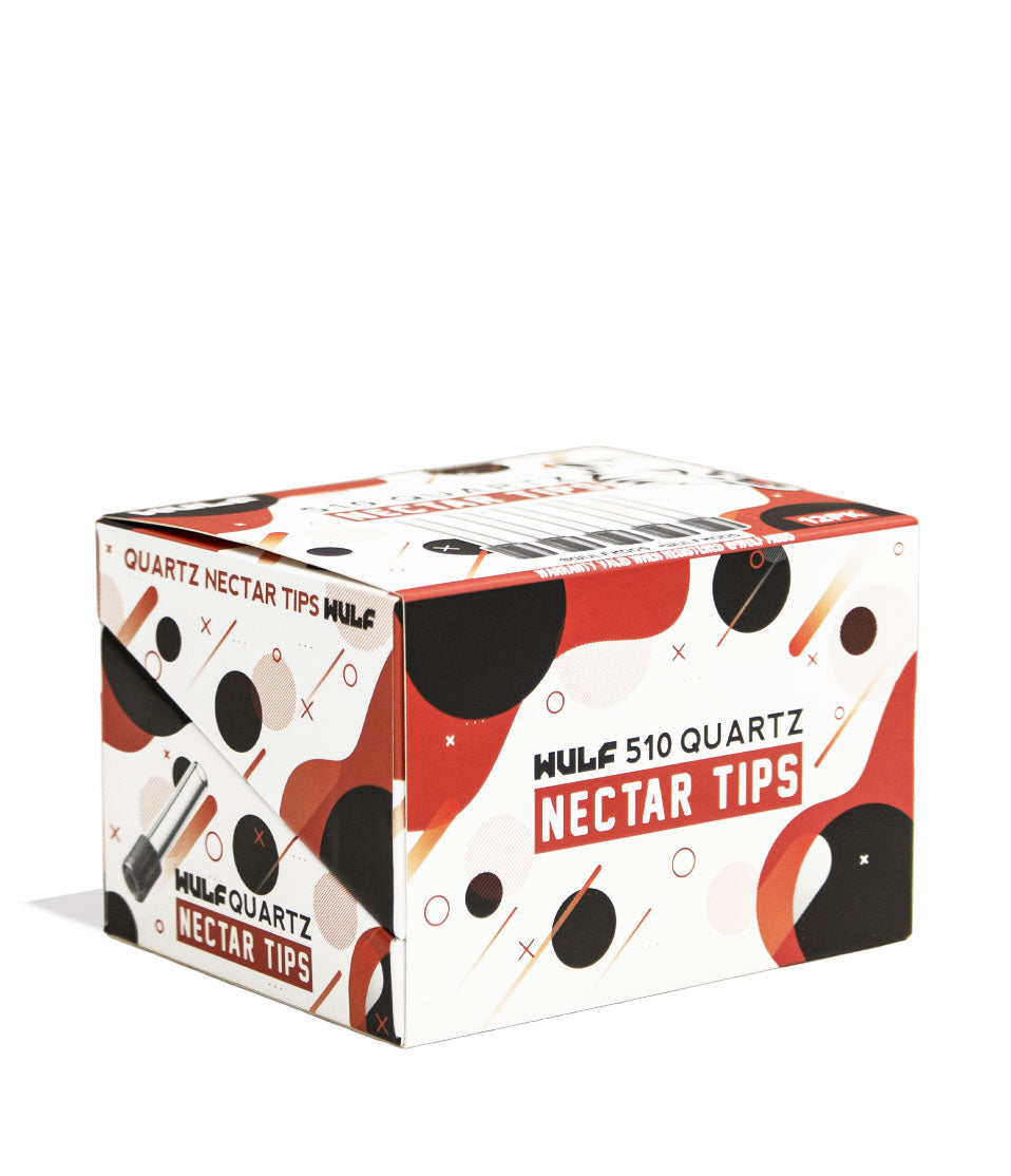 Quartz Wulf Mods 510 Threaded Nectar Collector Tips 12pk Packaging Angle Closed View on White Background