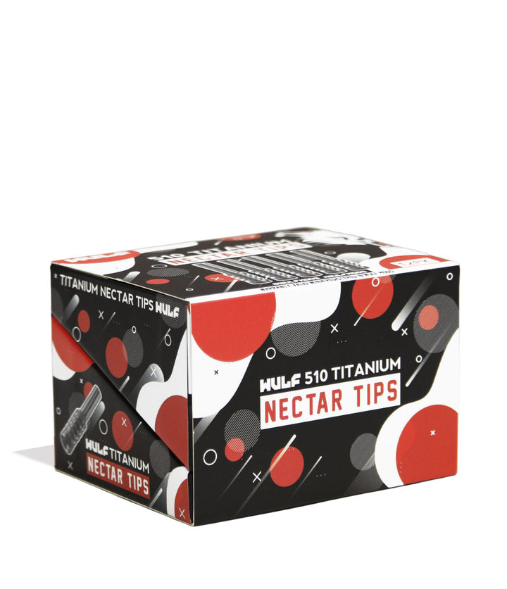 Titanium Wulf Mods 510 Threaded Nectar Collector Tips 12pk Packaging Angle Closed View on White Background