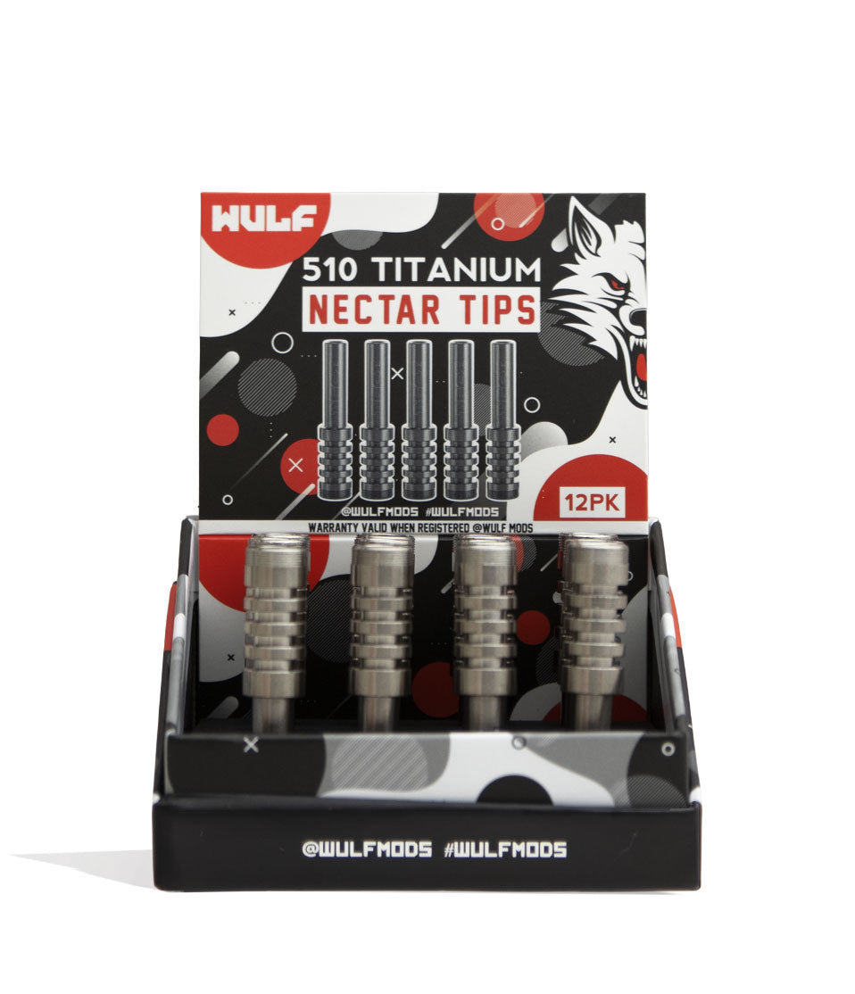 Titanium Wulf Mods 510 Threaded Nectar Collector Tips 12pk Packaging Front View on White Background