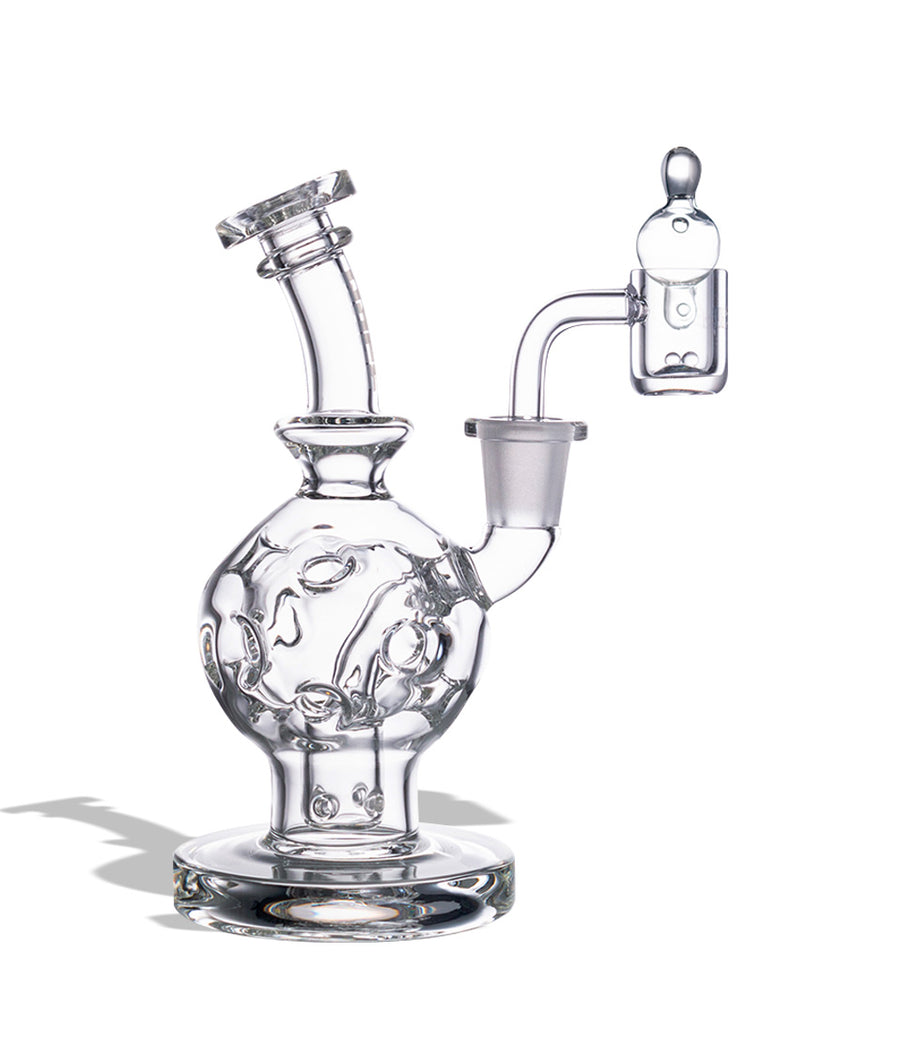 Clear Wulf Mods Atom 14mm Dab Rig with Quartz Banger on white background