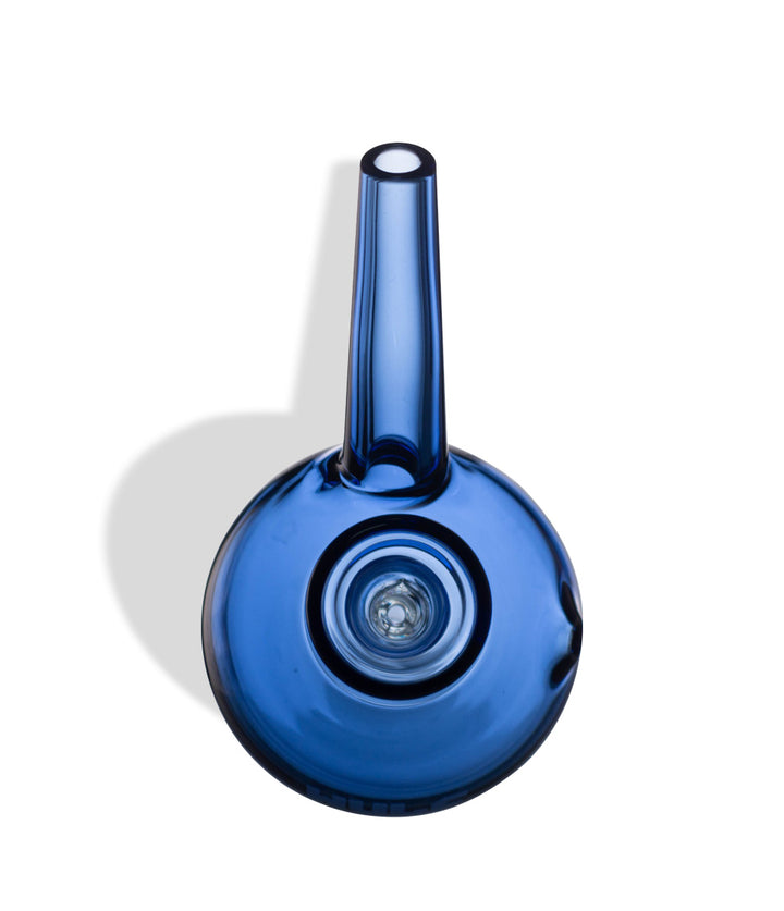 Blue glass bubbler above view on a white background