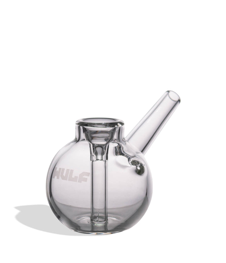 Clear glass bubbler with 'WULF' branding on a white background