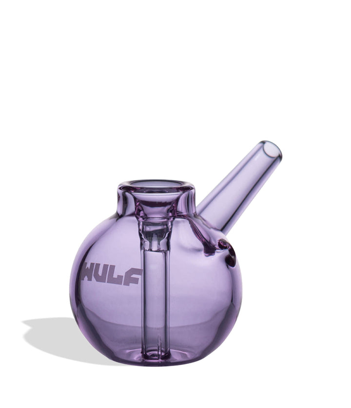 Purple glass bubbler with 'WULF' branding on a white background