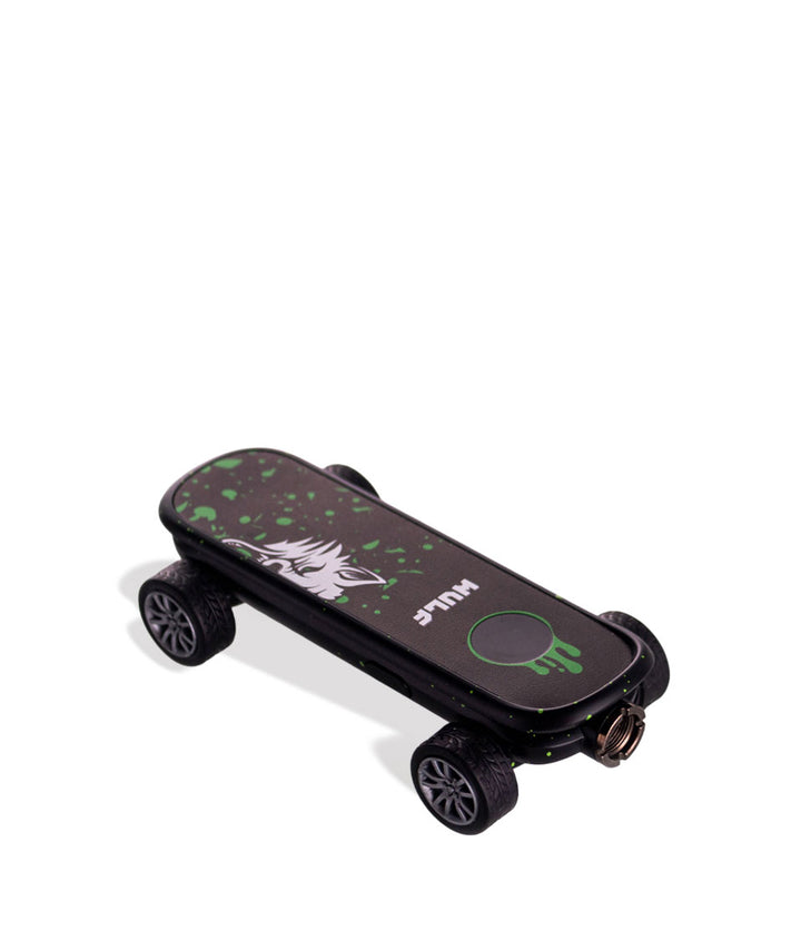 Black Green Spatter Wulf Mods Deck Skateboard Voltage Battery 9pk Down View on White Background