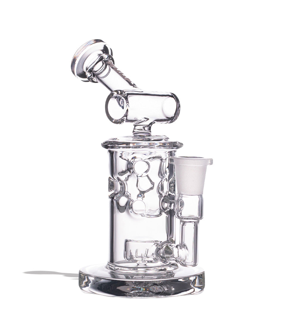 Clear Wulf Mods Tyde 14mm Dab Rig with Quartz Banger side view on white background