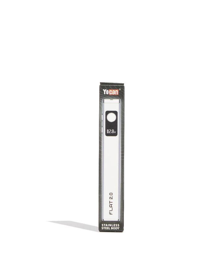 White Yocan Flat 2.0 Variable Voltage Battery 12pk Packaging Front View on White Background